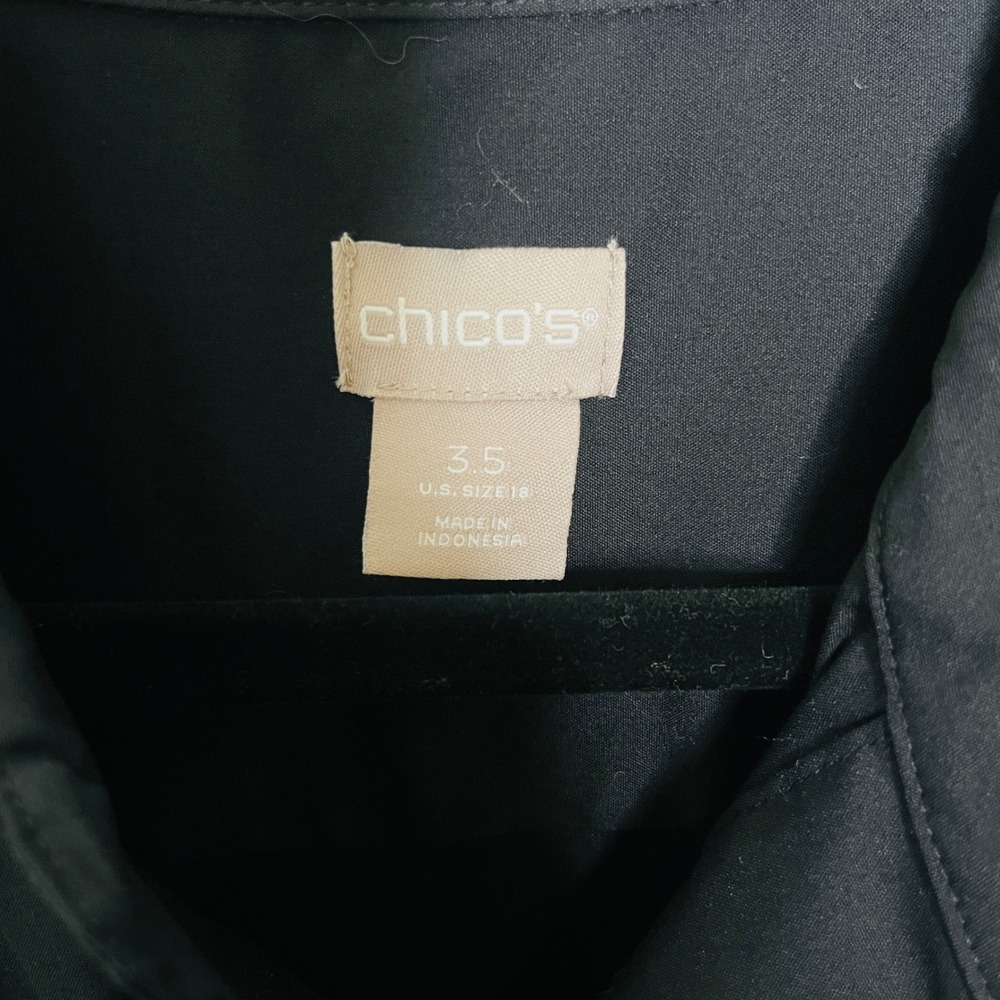 Chicos Black Popover Shirt Dress US 18 Short Sleeve Pockets Minimalist Versatile - Picture 3 of 10
